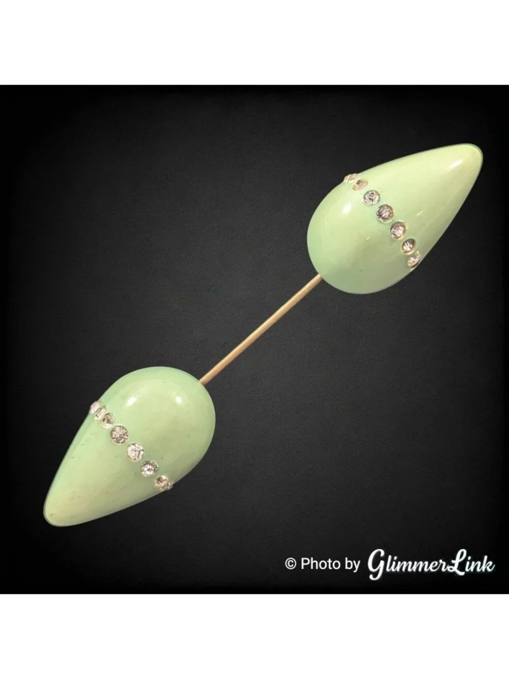 Vintage Art Deco Green Celluloid Rhinestone Jabot Pin
